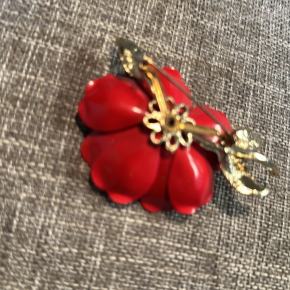 Vintage 60s Coro Enamel Flower Rhinestone Brooch - Picture 5 of 7